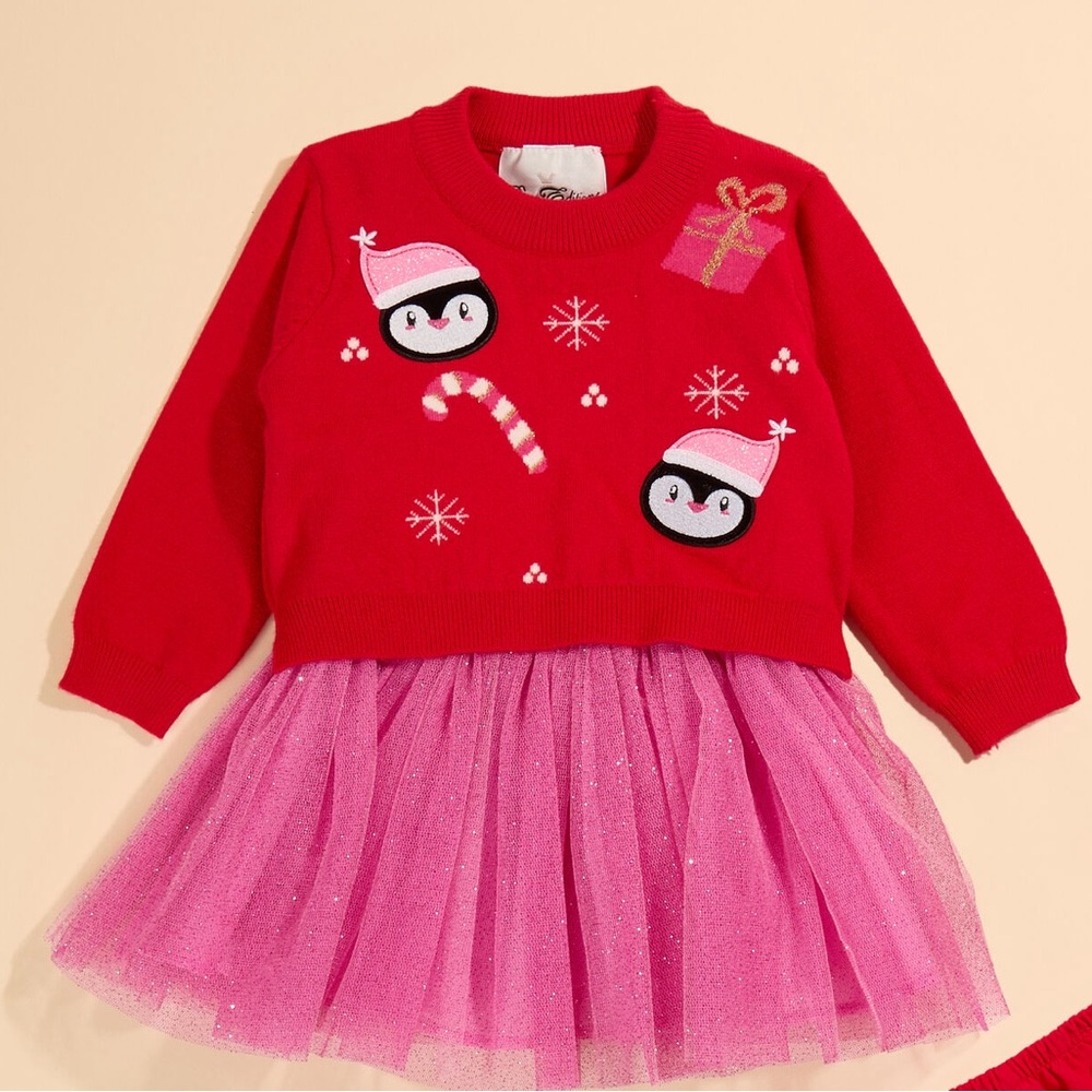 TULLABEE Penguin Christmas Sweater & Tutu Dress Set 3T NWT